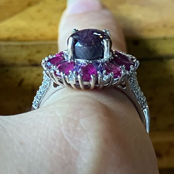 Natural Star Ruby Sterling Silver Cocktail Ring Size 9 - Picture 3 of 10